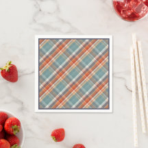 Modern Teal Dark Blue Orange White Plaid Pattern