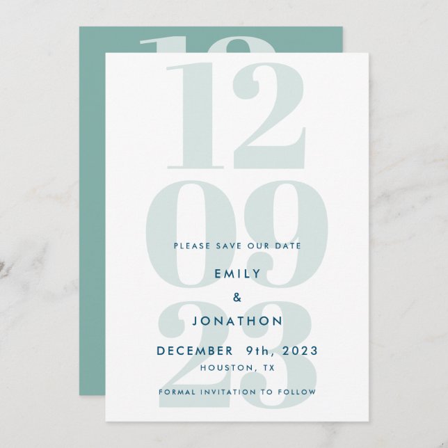 Modern Teal Date Typography Save The Date (Front/Back)