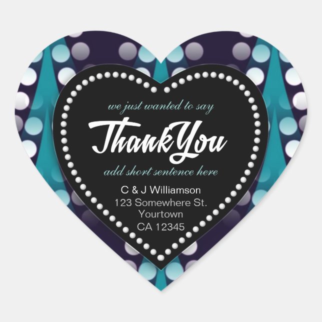 Modern Teal Dots Thank You Heart Sticker (Front)