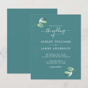 Modern Teal Eucalyptus Wedding Invitation