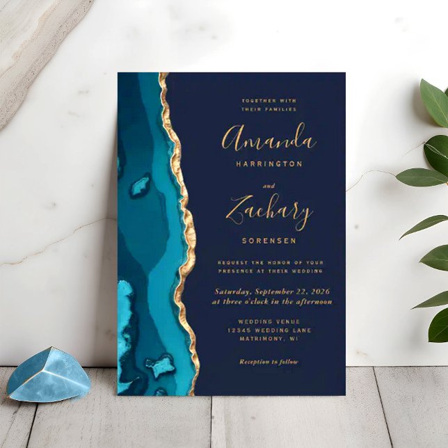 Modern Teal Geode Rubin Agate Chic Wedding Invitation (Creator Uploaded)