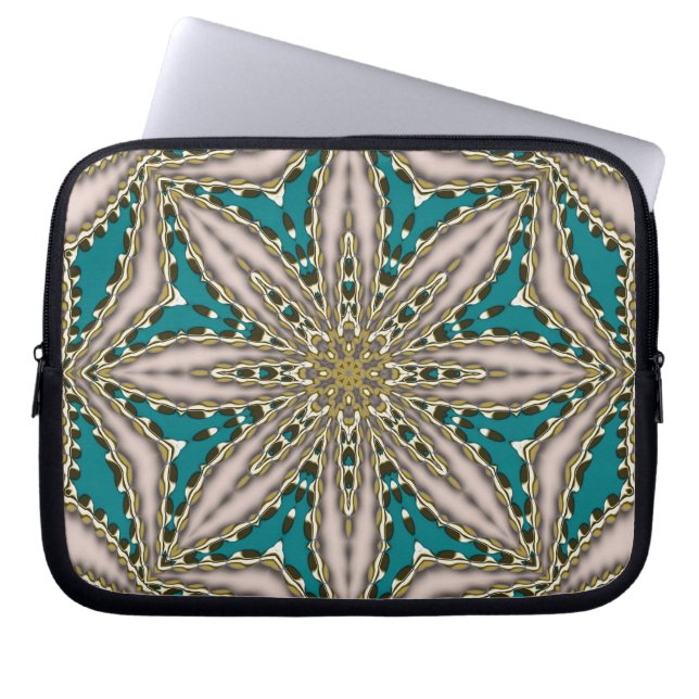 Modern Teal Geometric Flower Personalizable Laptop Sleeve (Front)