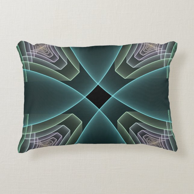 Modern Teal Geometric Fractal Art Graphic Accent Pillow (Front)