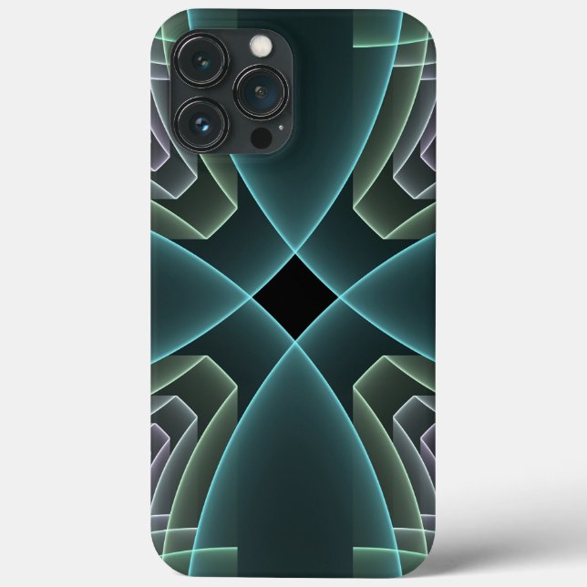 Modern Teal Geometric Fractal Art Graphic Case-Mate iPhone Case (Back)