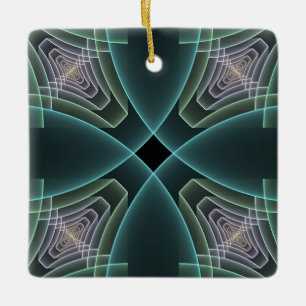 Modern Teal Geometric Fractal Art Graphic Ceramic Ornament