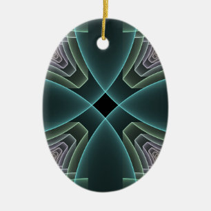 Modern Teal Geometric Fractal Art Graphic Ceramic Ornament