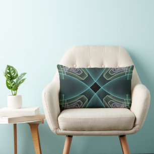 Modern Teal Geometric Fractal Art Graphic Lumbar Pillow