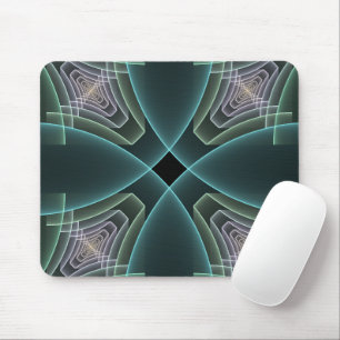 Modern Teal Geometric Fractal Art Graphic Mouse Pad