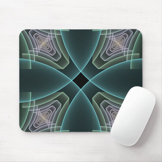 Modern Teal Geometric Fractal Art Graphic Mouse Pad (With Mouse)