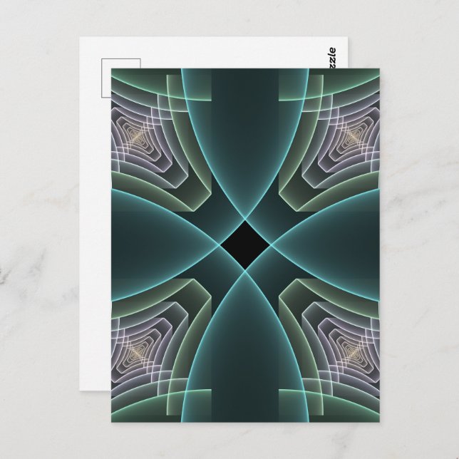 Modern Teal Geometric Fractal Art Graphic Postcard (Front/Back)