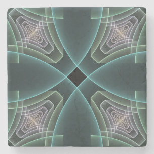 Modern Teal Geometric Fractal Art Graphic Stone Coaster