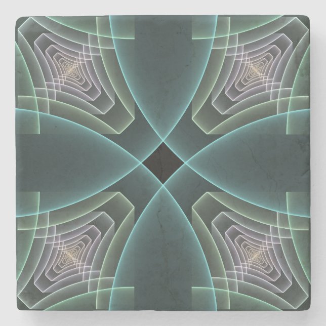 Modern Teal Geometric Fractal Art Graphic Stone Coaster (Front)