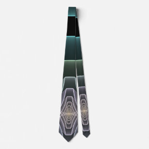 Modern Teal Geometric Fractal Art Graphic Tie