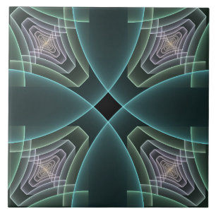 Modern Teal Geometric Fractal Art Graphic Tile