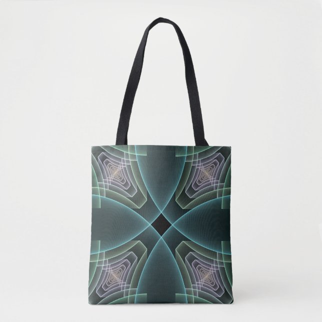 Modern Teal Geometric Fractal Art Graphic Tote Bag (Front)
