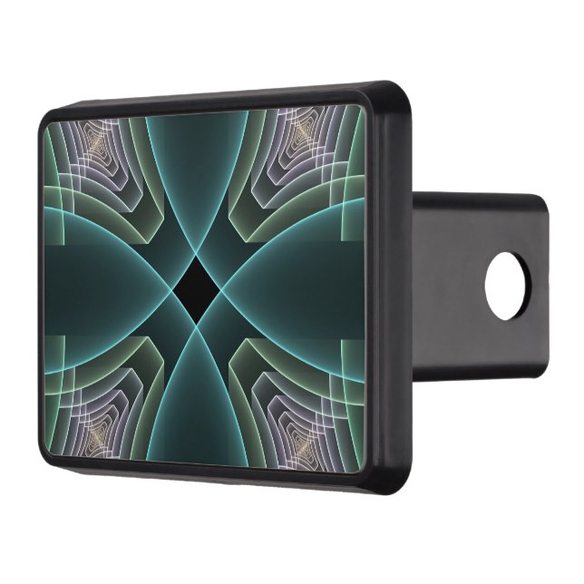 Modern Teal Geometric Fractal Art Graphic Trailer Hitch Cover (Left)