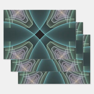 Modern Teal Geometric Fractal Art Graphic Wrapping Paper Sheet