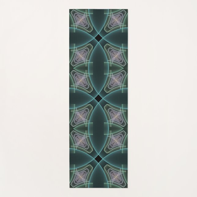 Modern Teal Geometric Fractal Art Graphic Yoga Mat (Front)