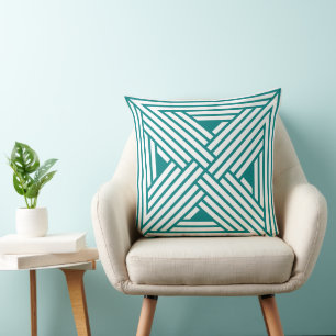 Modern Teal Geometric Line Art Abstract Pattern Throw Pillow
