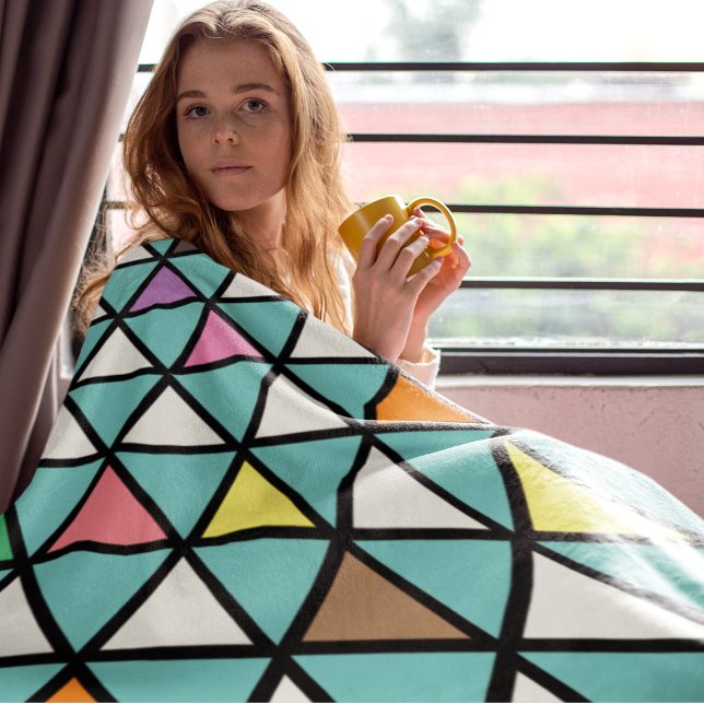 Modern Teal Geometric Triangle Pattern Colourful A Fleece Blanket (Creator Uploaded)