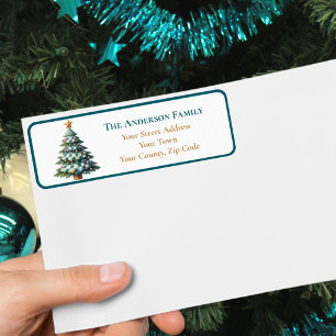 Modern Teal Gingham Christmas Tree Ornaments Name