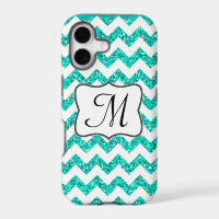 Modern Teal Glitter Chevron Monogram IPHONE 5 Case