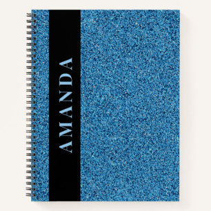 Modern Teal Glitter Vertical Name Notebook