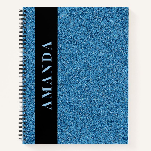 Modern Teal Glitter Vertical Name Notebook (Front)