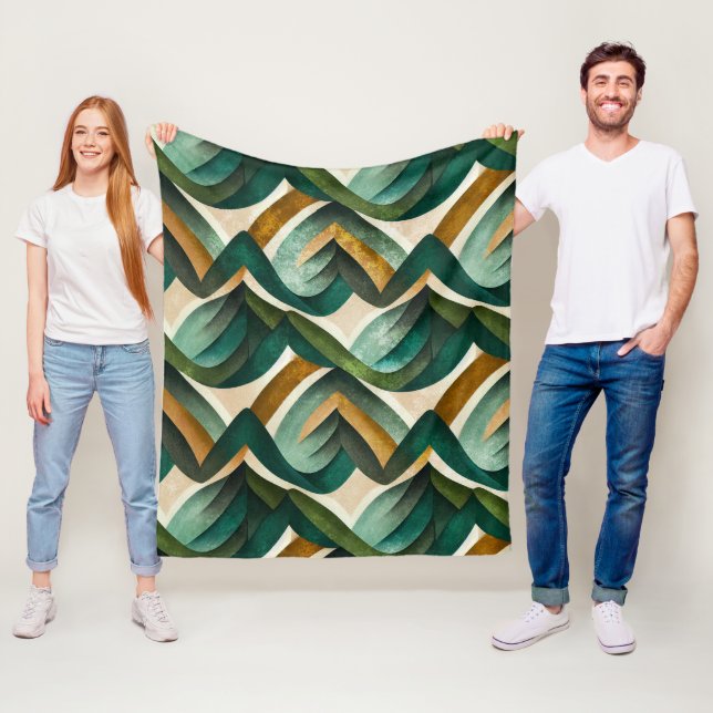 Modern Teal Gold Abstract Geometric Pattern Fleece Blanket (In Situ)