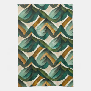 Modern Teal Gold Abstract Geometric Pattern Kitchen Towel
