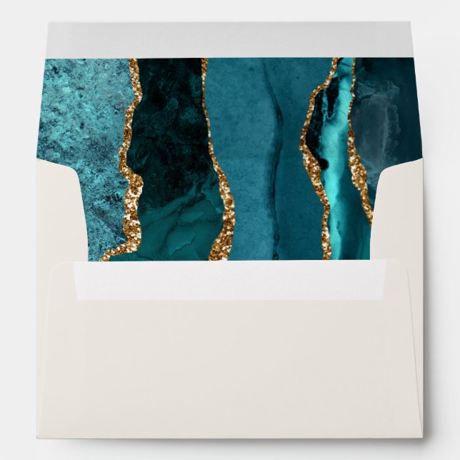 Modern Teal Gold Agate Ivory Wedding Envelope (Back (Bottom))