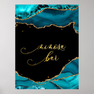 Modern Teal Gold Agate Mimosa Bar Wedding Poster