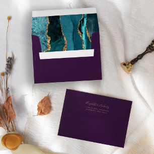 Modern Teal Gold Agate Purple Wedding Envelope