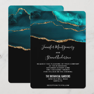 Modern Teal & Gold Agate Stone Abstract Wedding Invitation