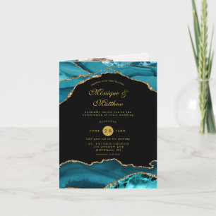 Modern Teal Gold Agate Stone Wedding Photo Invite