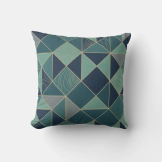 Modern Teal & Gold Geometric Mosaic Pattern Throw Pillow
