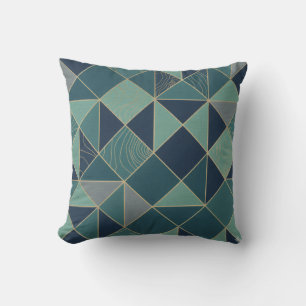 Modern Teal & Gold Geometric Mosaic Pattern Throw  Throw Pillow