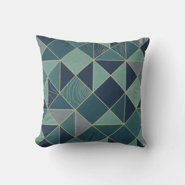 Modern Teal & Gold Geometric Mosaic Pattern Throw  Throw Pillow (Front)