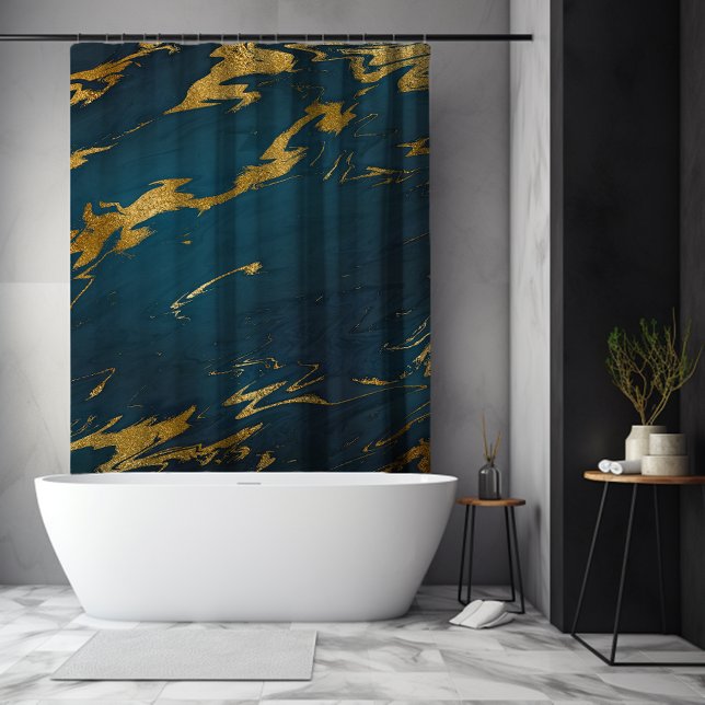 Modern Teal Gold Marble (Modern Teal Gold Marble Shower Curtain)