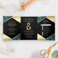 Modern Teal Gold Marble Ampersand Wedding