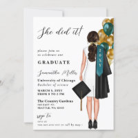 Modern Teal Gold Photo She Did It Graduation