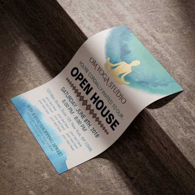 Modern Teal Gold Watercolor YOGA Studio Open House Flyer (Creator Uploaded)