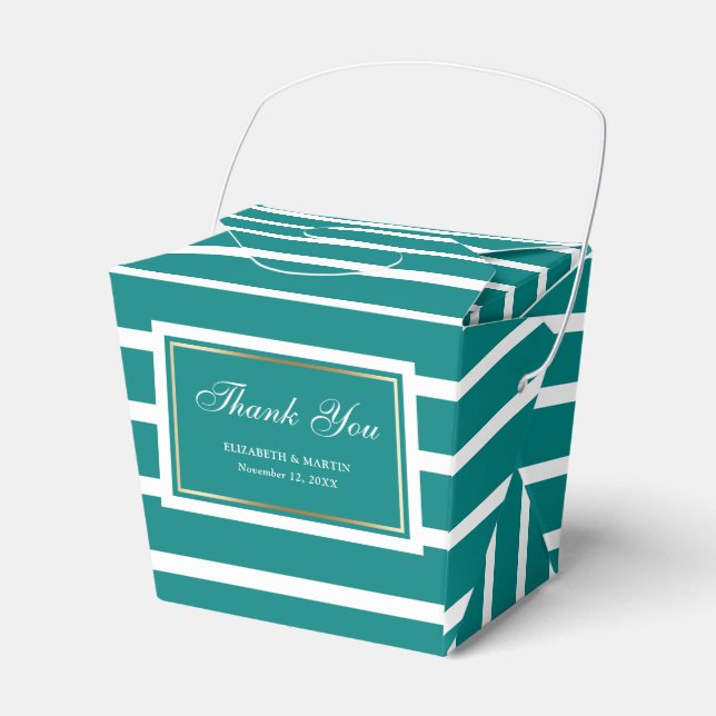 Modern Teal Gold Wedding Thank You Favor Box (Front Side)