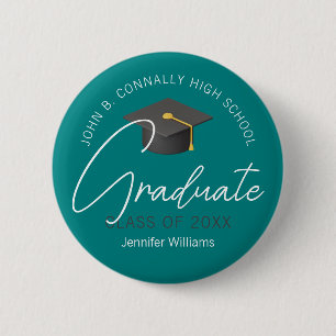 Modern Teal Graduate Custom 2025 Graduation 2 Inch Round Button