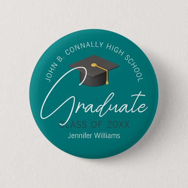 Modern Teal Graduate Custom 2025 Graduation 2 Inch Round Button (Front)