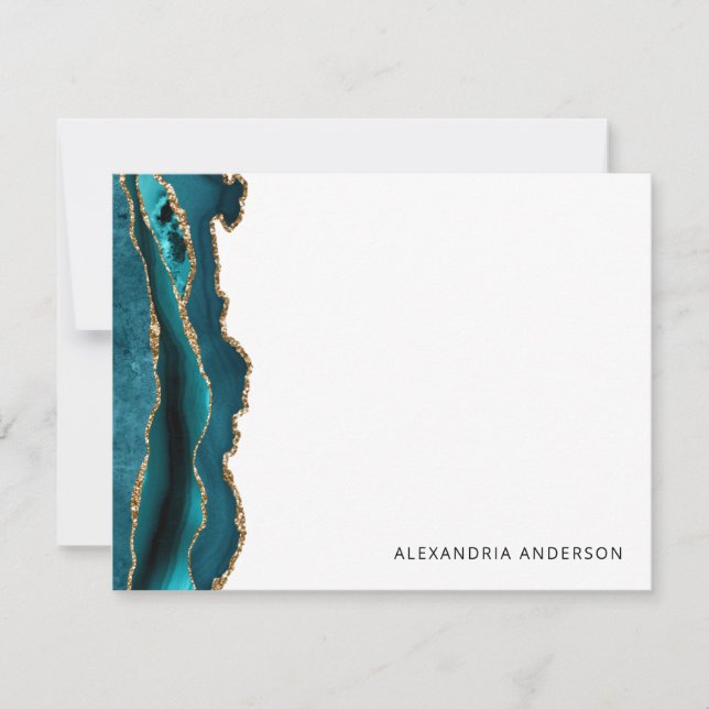 Modern Teal Green Agate Gold Glitter Marble Geode Card (Front)