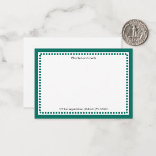 Modern Teal Green Dotted Frame Custom Name, Addres Card