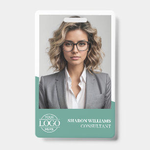 Modern Teal Green Employee Photo Company Logo Badge