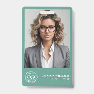 Modern Teal Green Employee Photo Company Logo Badge