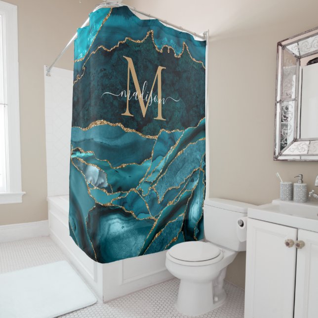 Modern Teal Green Gold Agate Geode Monogram Glam (In Situ)